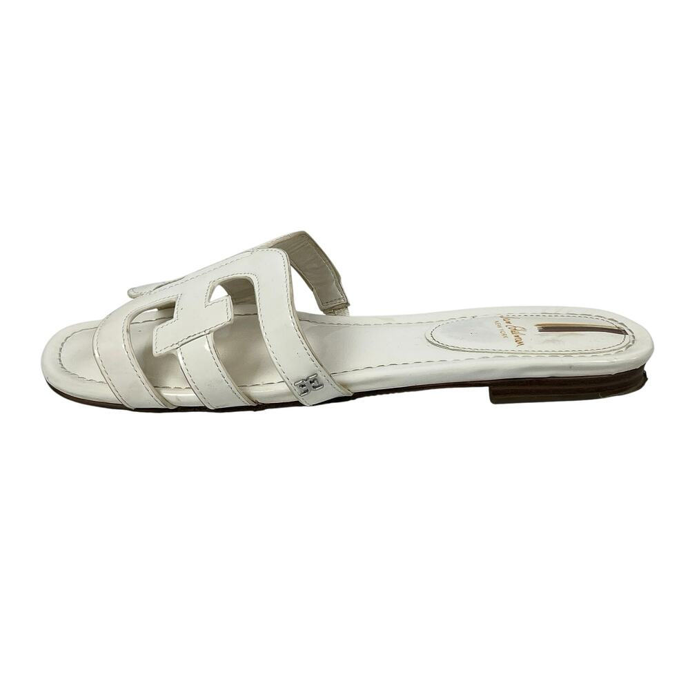 Sam Edelman Women's White Double E Straps Square Toe Bay Flat Slides Sandals 9.5